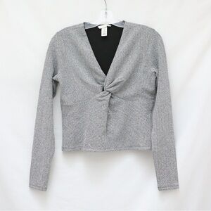 H&M knot detail silver knit top metallic festive party shiny M Medium stretch